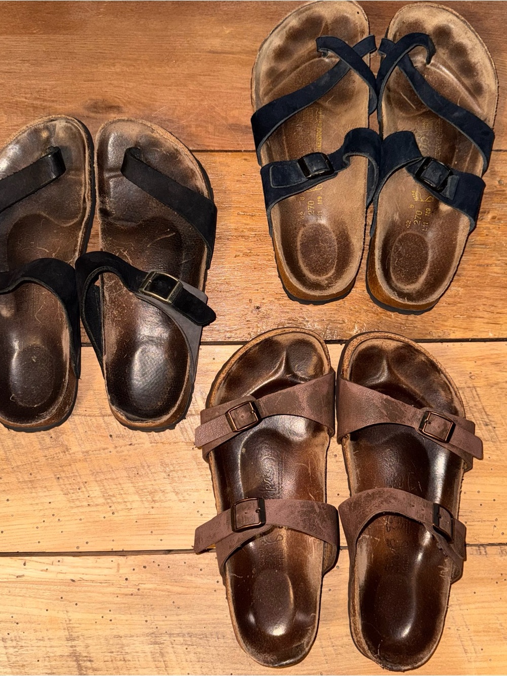 Birkenstock Bundle Men’s 9 Ladies 11 Blue Black Brown gray set of 3